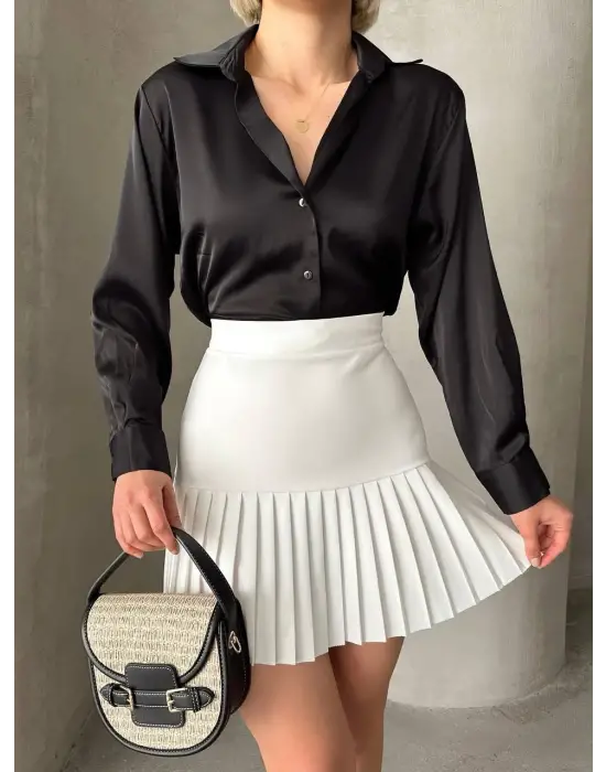 Altı Pliseli Mini Etek