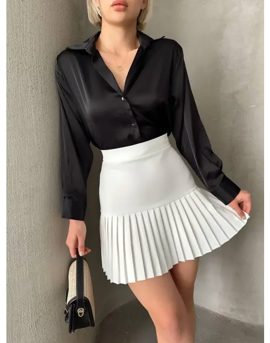 Altı Pliseli Mini Etek