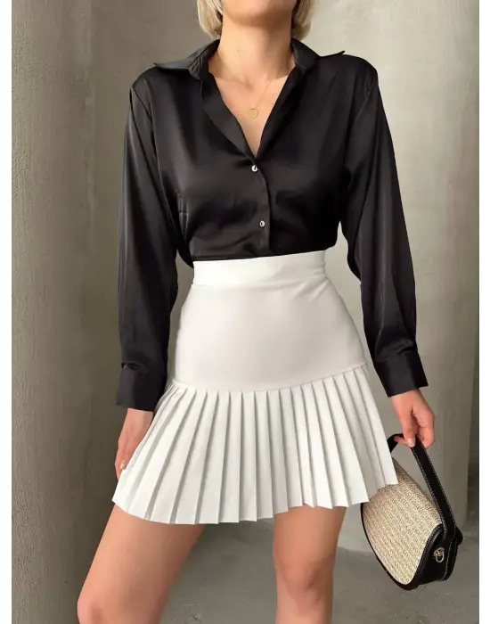 Altı Pliseli Mini Etek