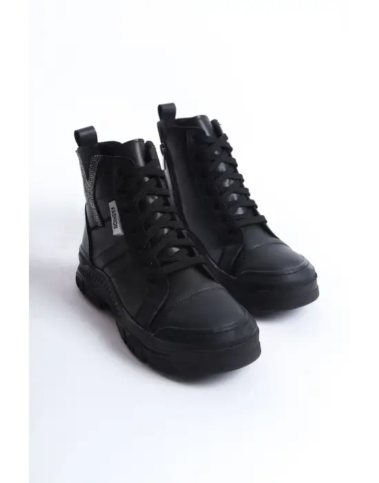 Amber Bağcıklı Fermuarlı Ortopedik Tabankadın Bot  St - Siyah