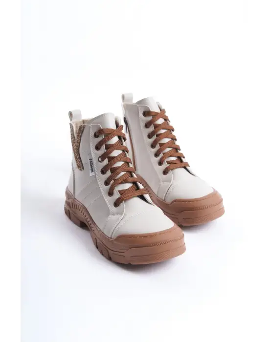 Amber Bağcıklı Fermuarlı Ortopedik Tabankadın Bot  Tt - Krem