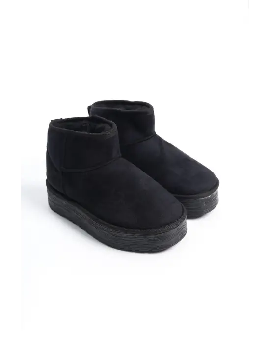 Amelıa Bağcıksız Düz Ve Kalın Taban İçi Kürklü Kısa Süet Kadın Bot  St - Siyah