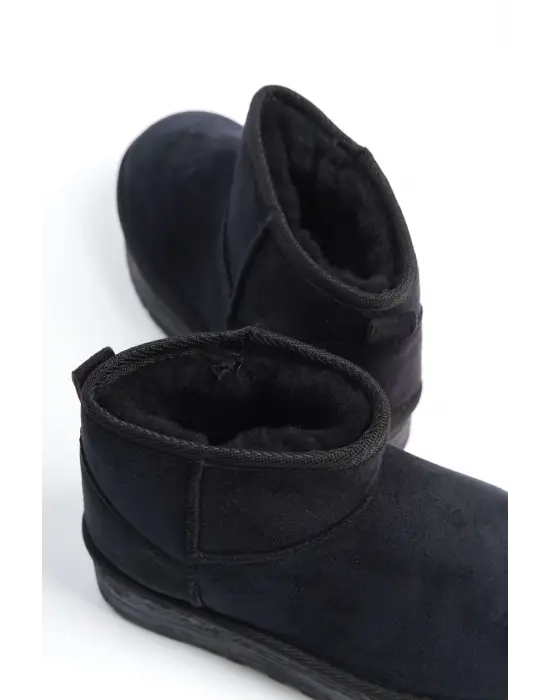 Amelıa Bağcıksız Düz Ve Kalın Taban İçi Kürklü Kısa Süet Kadın Bot  St - Siyah