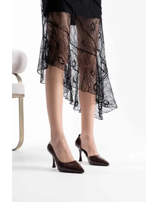 Angela Kadın Acı Kahve Rugan Topuklu Ayakkabı