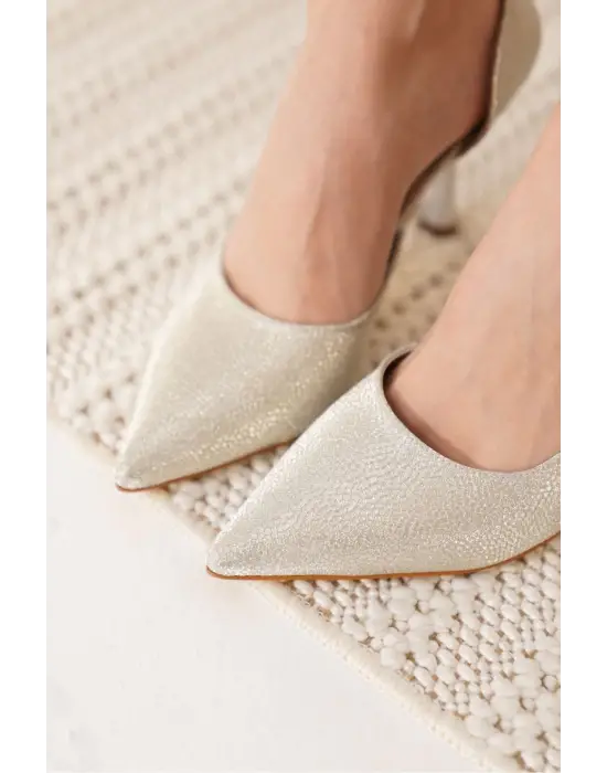 Angela Kadın Gümüş Özel Malzeme Topuklu Ayakkabı