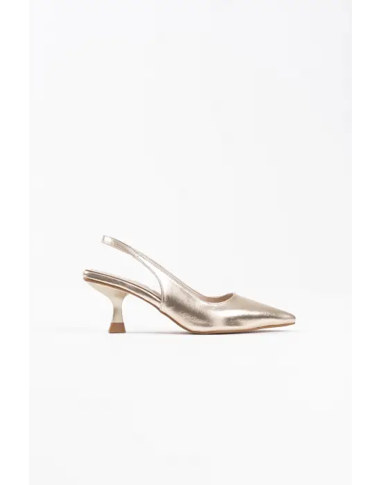 Angelica Kadın Altın Kırışık Rugan Topuklu Ayakkabı