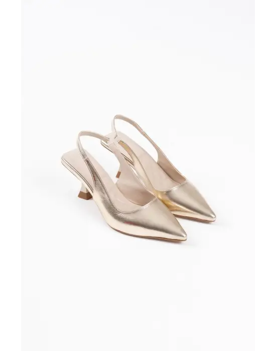 Angelica Kadın Altın Kırışık Rugan Topuklu Ayakkabı