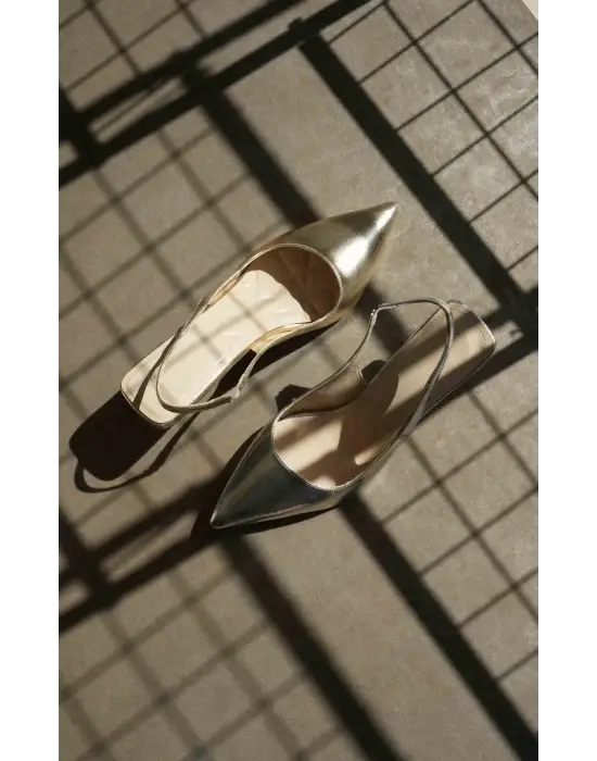 Angelica Kadın Altın Kırışık Rugan Topuklu Ayakkabı