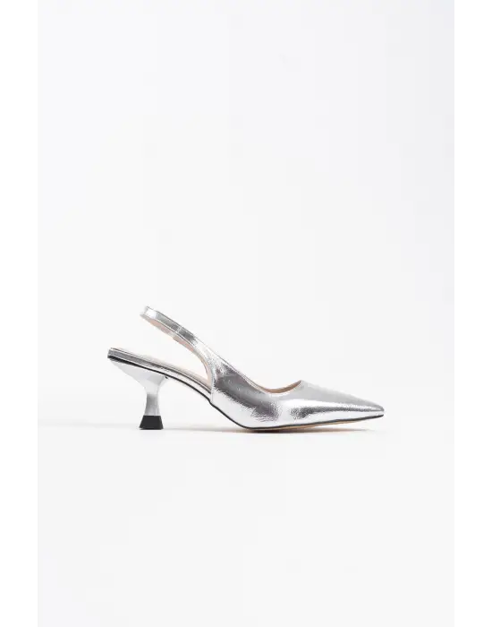 Angelica Kadın Gümüş Kırışık Rugan Topuklu Ayakkabı