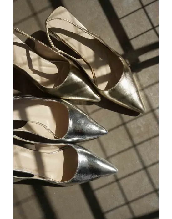 Angelica Kadın Gümüş Kırışık Rugan Topuklu Ayakkabı