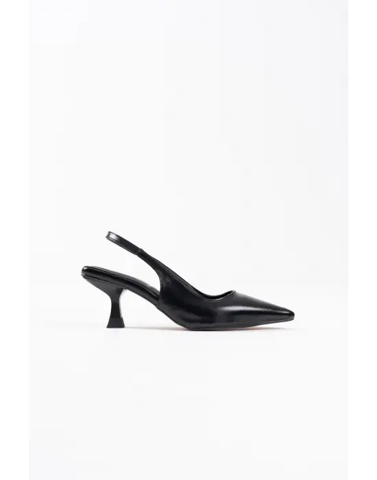 Angelica Kadın Siyah Kırışık Rugan Topuklu Ayakkabı