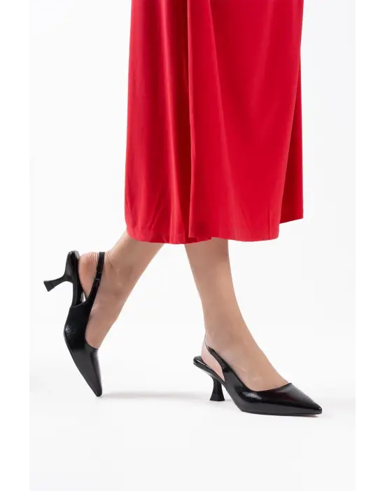 Angelica Kadın Siyah Kırışık Rugan Topuklu Ayakkabı