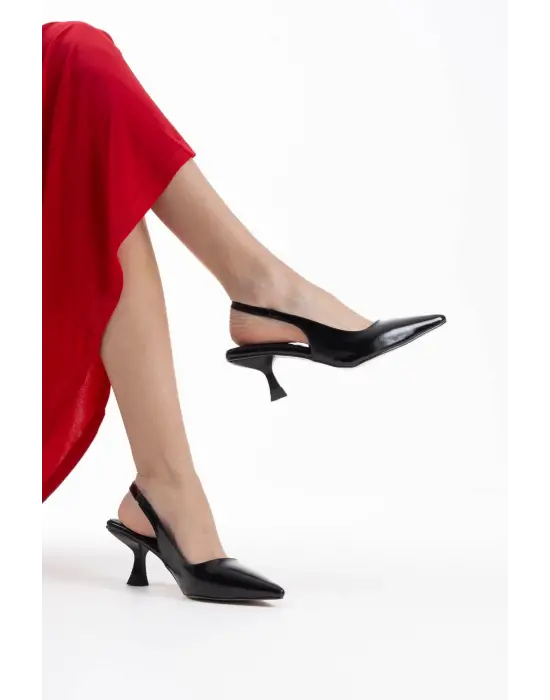 Angelica Kadın Siyah Kırışık Rugan Topuklu Ayakkabı