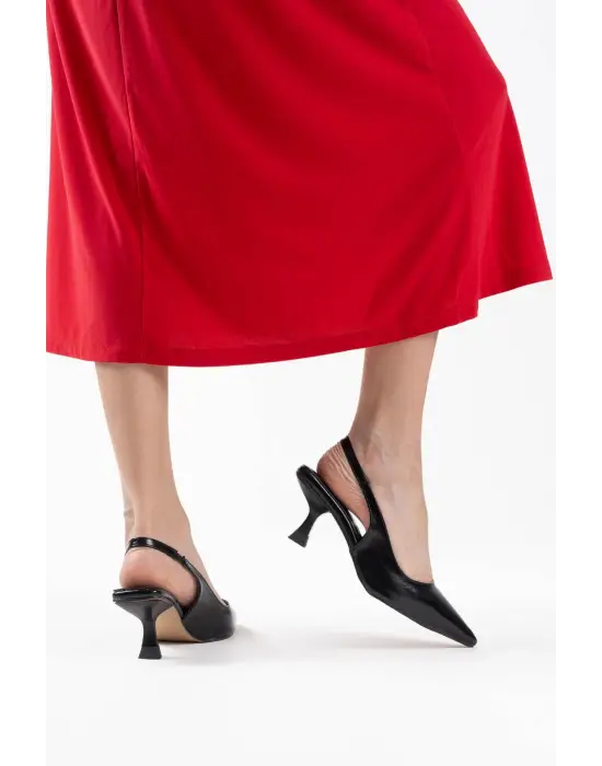 Angelica Kadın Siyah Kırışık Rugan Topuklu Ayakkabı