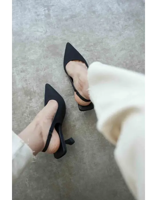 Angelica Kadın Siyah Saten Topuklu Ayakkabı