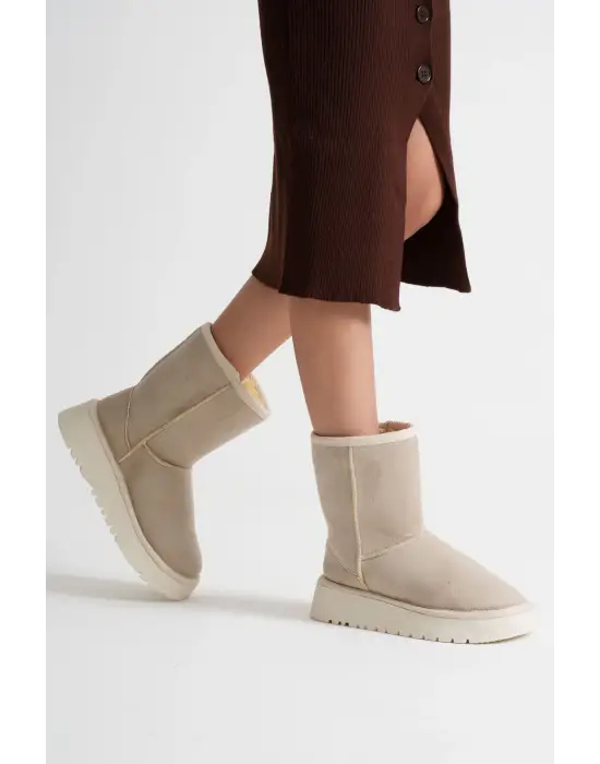 Anisa Kadın Bej Kışlık Kürklü Bot
