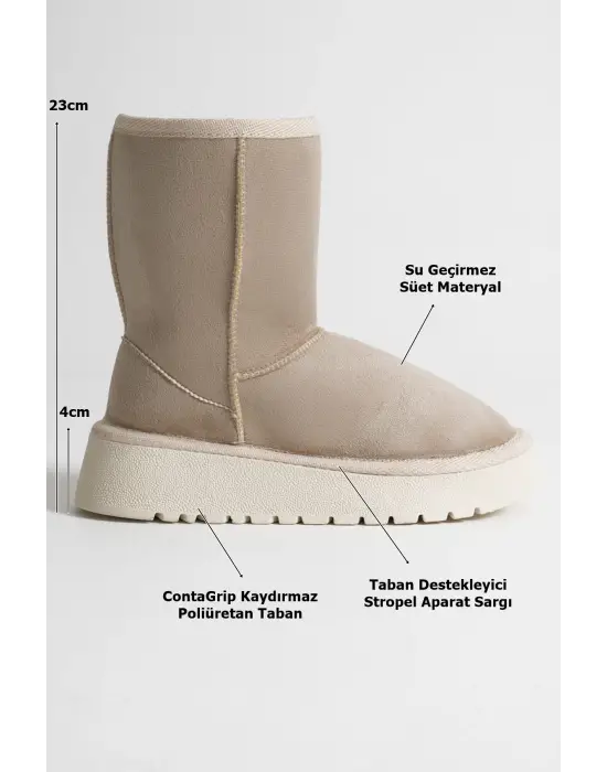 Anisa Kadın Bej Kışlık Kürklü Bot