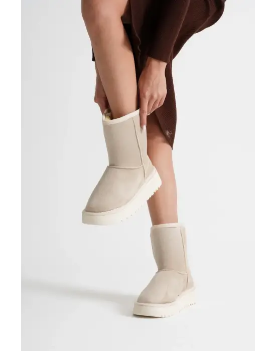 Anisa Kadın Bej Kışlık Kürklü Bot