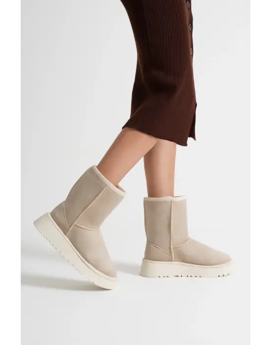 Anisa Kadın Bej Kışlık Kürklü Bot