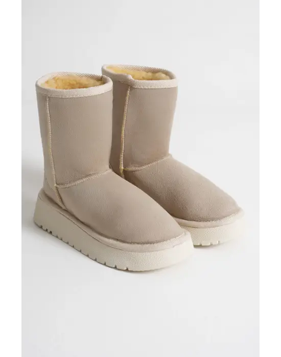 Anisa Kadın Bej Kışlık Kürklü Bot