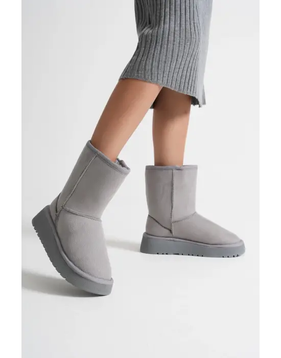 Anisa Kadın Gri Kışlık Kürklü Bot