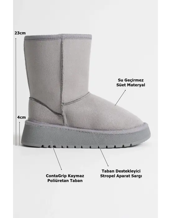 Anisa Kadın Gri Kışlık Kürklü Bot