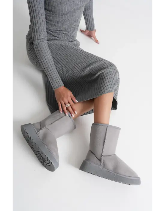 Anisa Kadın Gri Kışlık Kürklü Bot