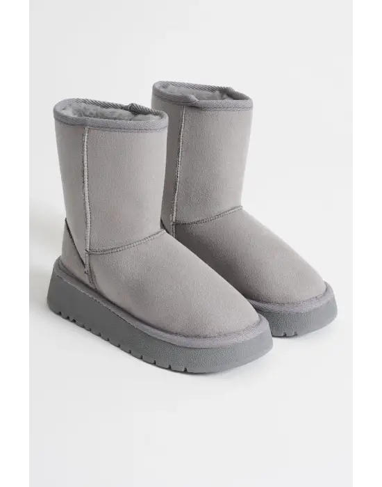 Anisa Kadın Gri Kışlık Kürklü Bot