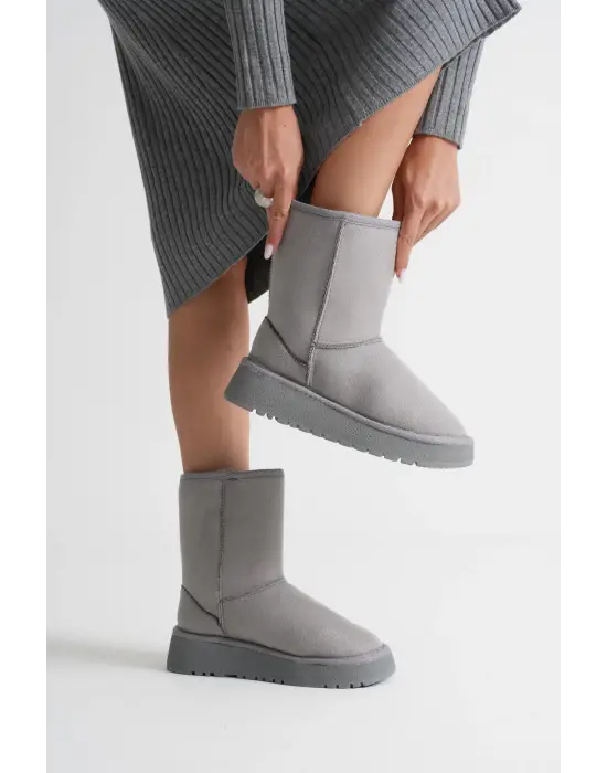 Anisa Kadın Gri Kışlık Kürklü Bot