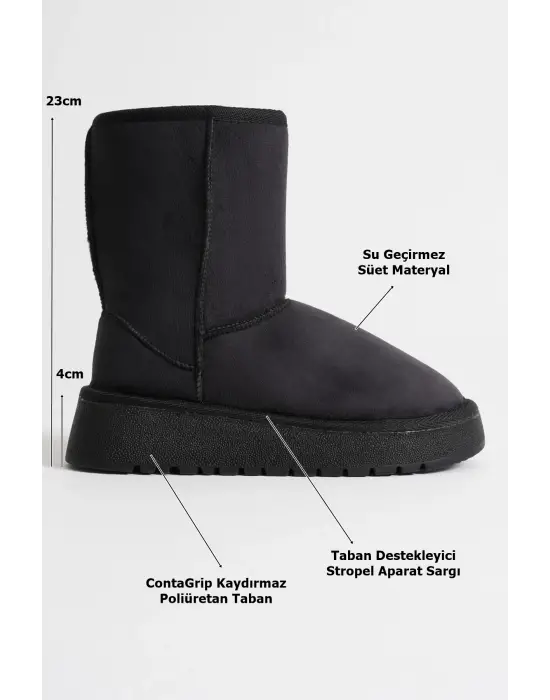 Anisa Kadın Siyah Kışlık Kürklü Bot