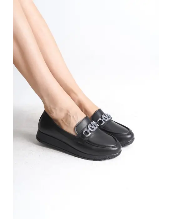 Anna Ortopedik Rahat Taban Toka Detaylı Klasik Kadın Babet Anne Ayakkabısı  St - Siyah