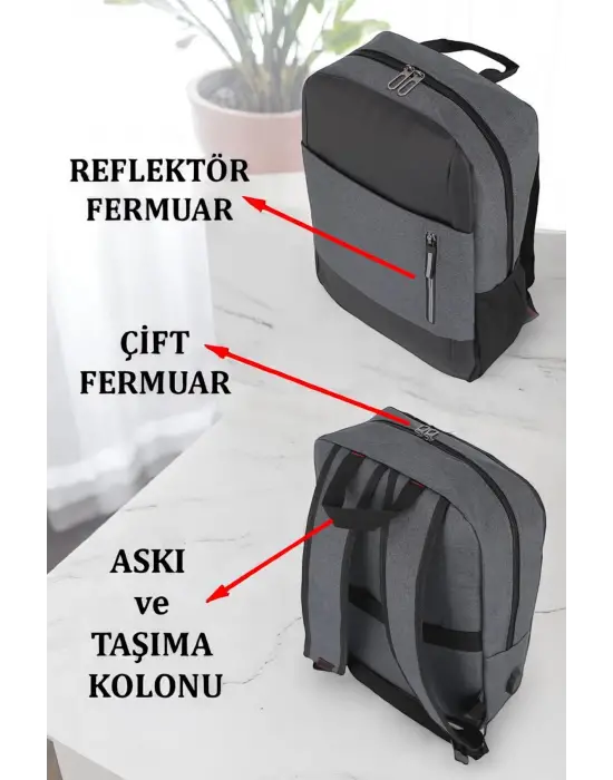 Antrasit Darbe Emici Korumalı Usb Aparatlı 14-15,6 Inç Laptop Bölmeli Ithal Sırt Çantası