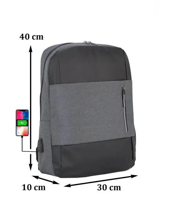 Antrasit Darbe Emici Korumalı Usb Aparatlı 14-15,6 Inç Laptop Bölmeli Ithal Sırt Çantası