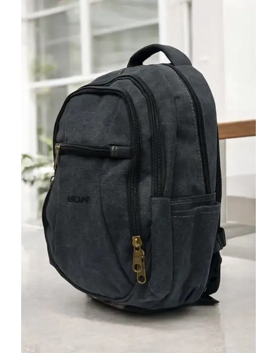 Antrasit Kanvas Kumaş 15,6 inç Laptop -Okul Sırt Çantası