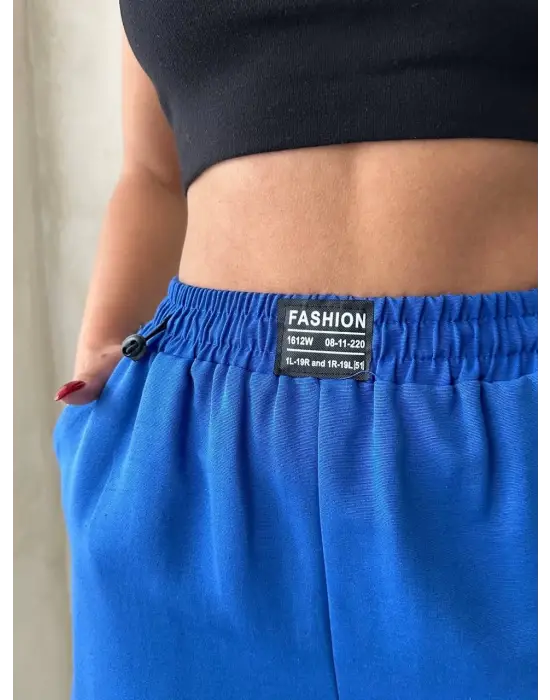 Armalı Keten Şort Saks Mavisi S251003