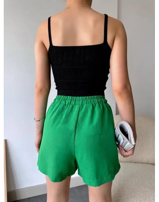 Armalı Keten Şort Yeşil S251003