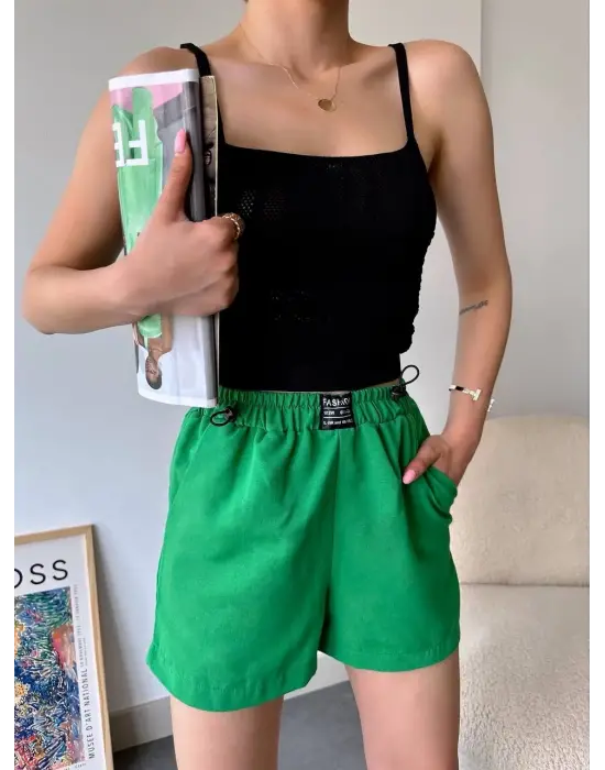Armalı Keten Şort Yeşil S251003