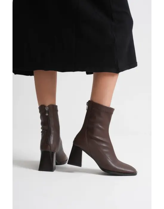 Arvena Acı Kahve Kalın Topuklu Streç Bot