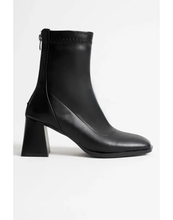 Arvena Siyah Kalın Topuklu Streç Bot