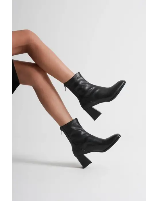 Arvena Siyah Kalın Topuklu Streç Bot