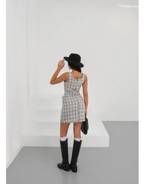 Askılı Ch Kumaş Düğmeli Elbise Gribeyaz H265007