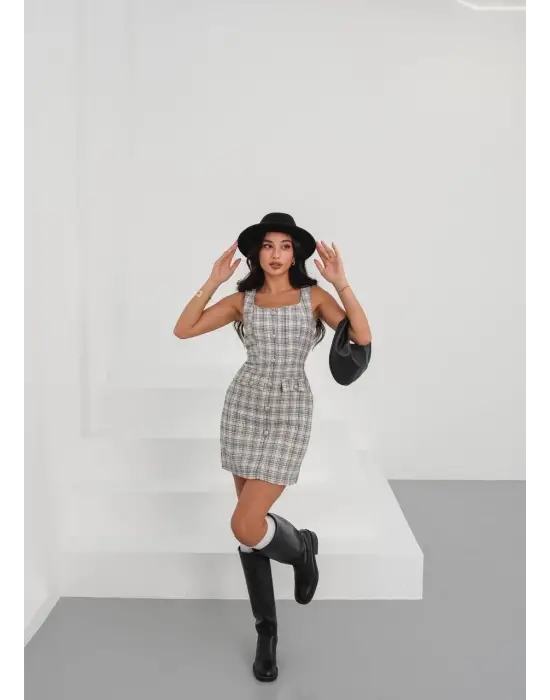 Askılı Ch Kumaş Düğmeli Elbise Gribeyaz H265007