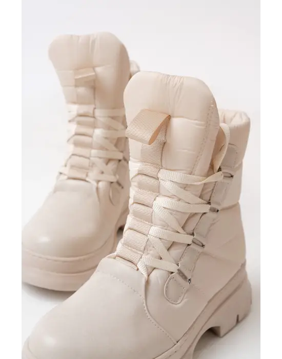 Bej Bağcıklı Su Geçirmez Kadın Kar Botu