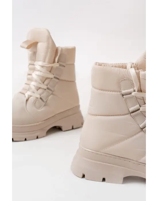 Bej Bağcıklı Su Geçirmez Kadın Kar Botu