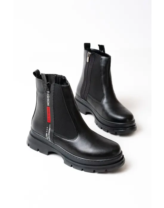 Siyah Fashion Aksesuarlı Fermuarlı Günlük Kadın Bot