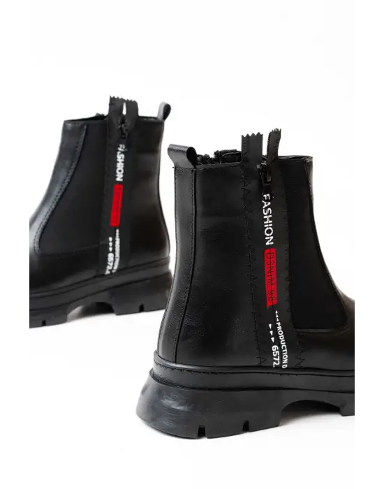 Siyah Fashion Aksesuarlı Fermuarlı Günlük Kadın Bot