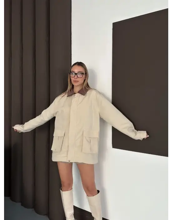 Astarlı Yaka Detaylı Artos Ceket Bej St2651019