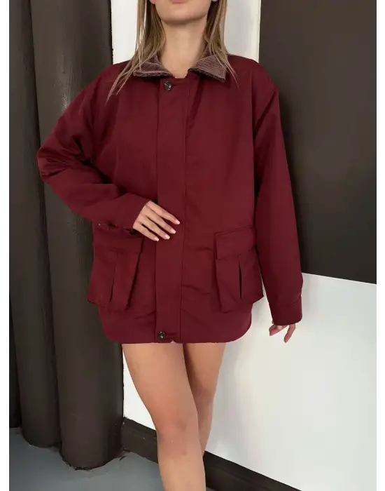 Astarlı Yaka Detaylı Artos Ceket Bordo St2651019