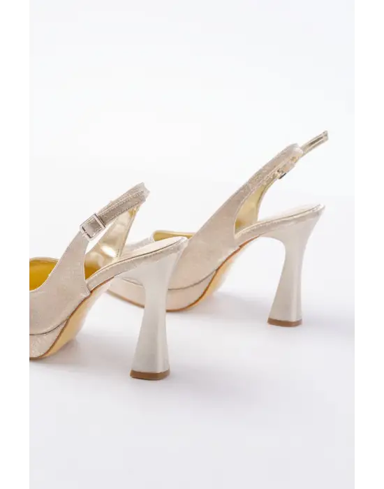 B-2101 Gold Günlük Arkası Açık Yılan Desenli Topuklu Bayan Ayakkabı