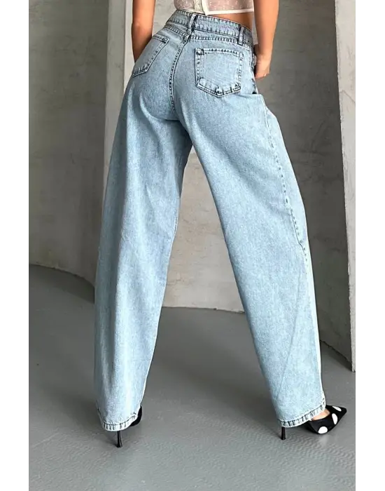 Baggy Kar Yıkama Buz Mavi Jeans Pantolon D2007